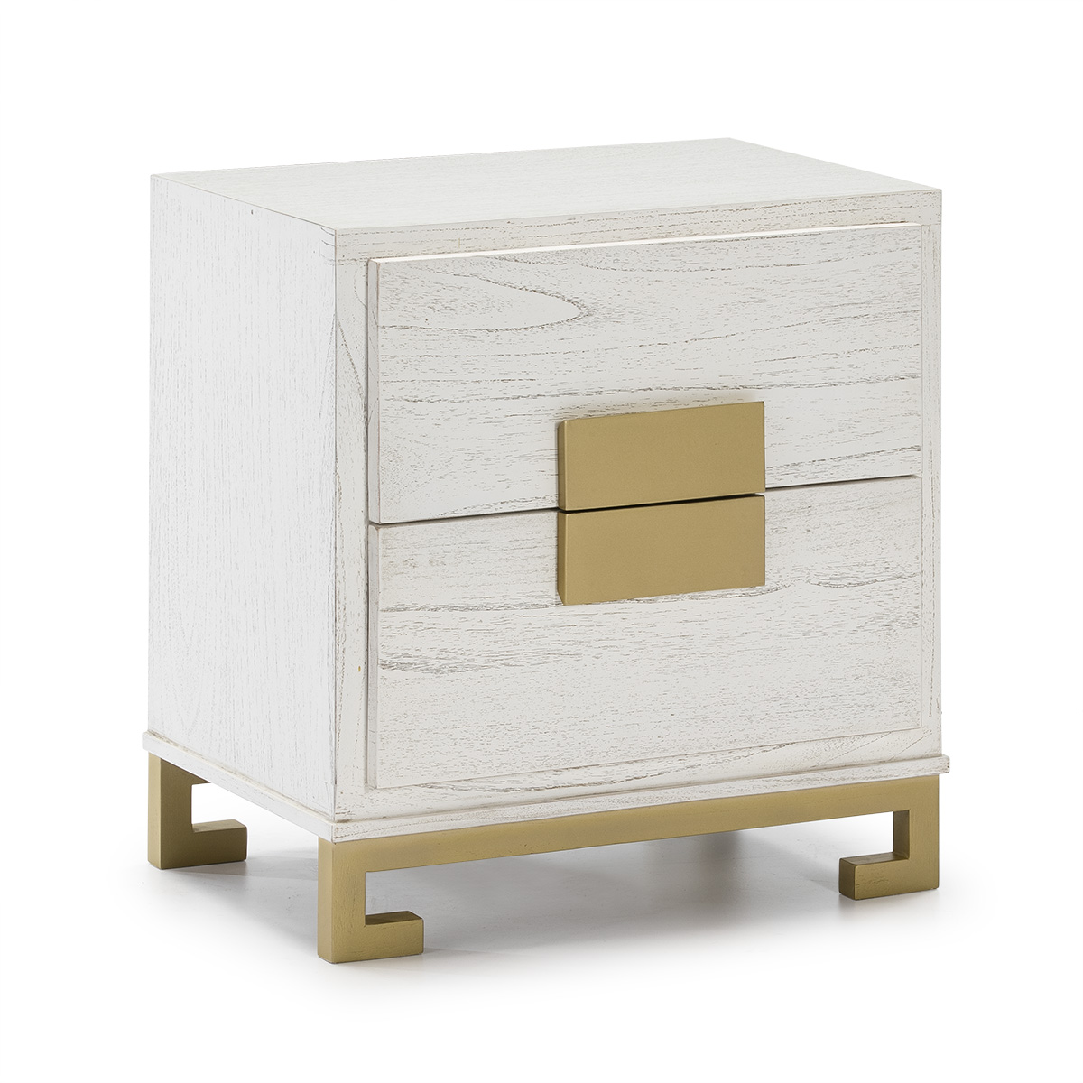 Mesita de noche 56x41x60 madera mindi blanco, dorado