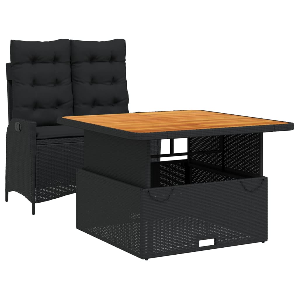 vidaXL set comedor de jardín 2 pzas con cojines ratán sintético negro