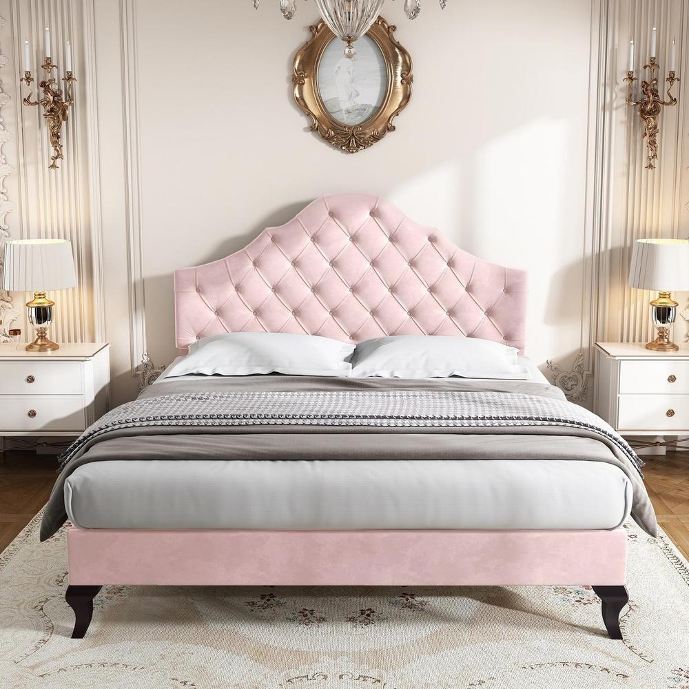 Cama 140x200cm con somier de lamas y cabecero ajustable, rosa