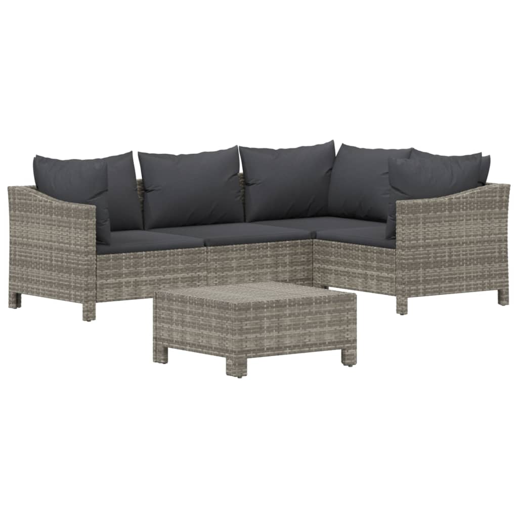 vidaXL set de muebles de jardín 5 pzas y cojines ratán sintético gris