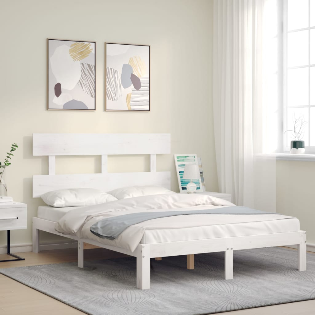 vidaXL estructura cama de matrimonio con cabecero madera maciza blanco