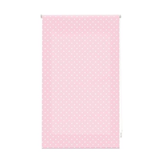 Estor enrollable premium 100x250 rosa con motas blancas