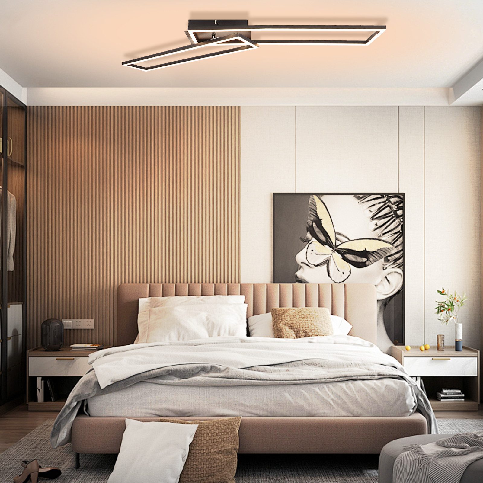Nettlife plafón LED 2 negro 102cm moderno regulable con mando a distancia