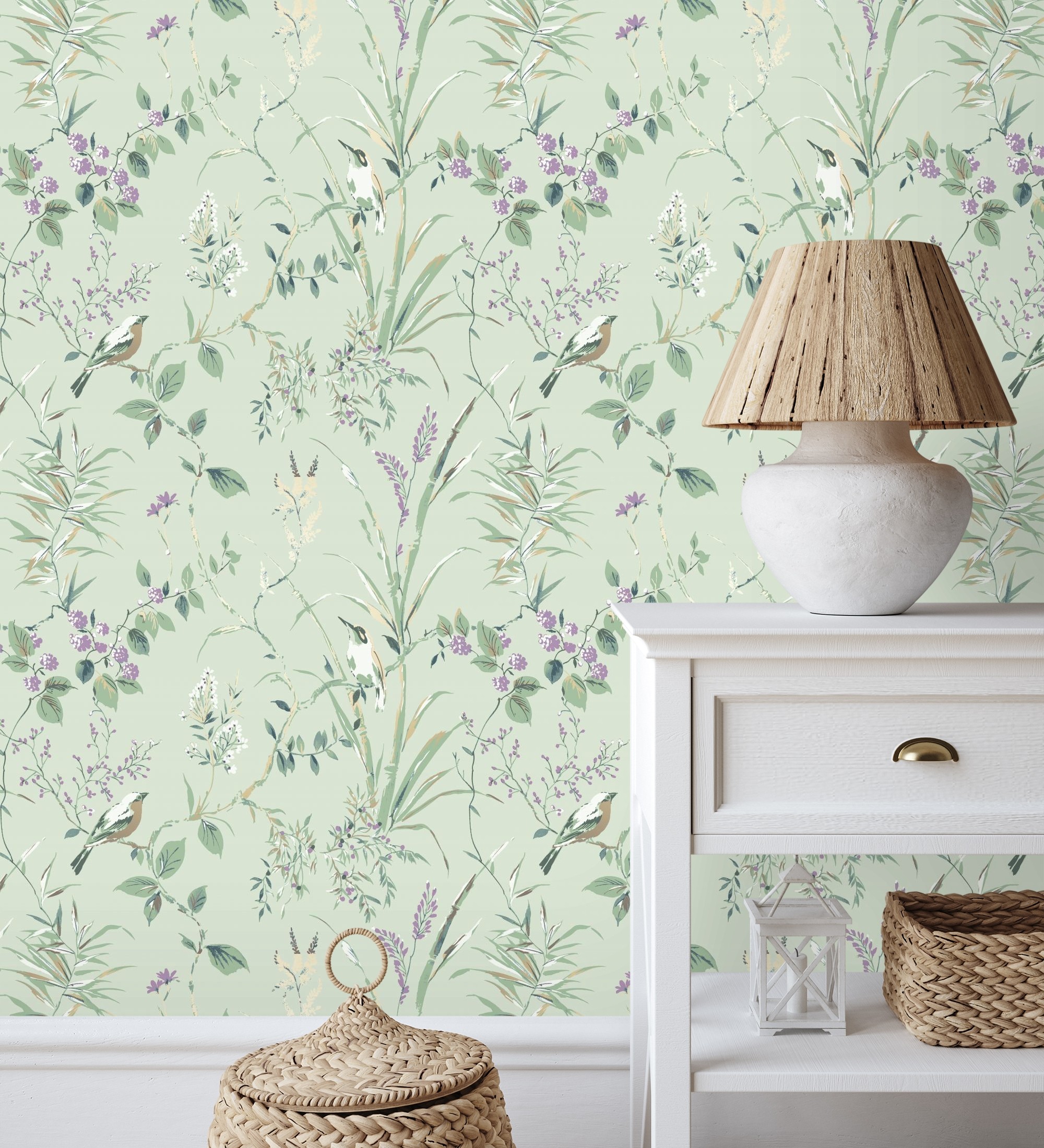 Papel pintado gaulan lavable de ramas flores y pájaros estilo 5.23m²
