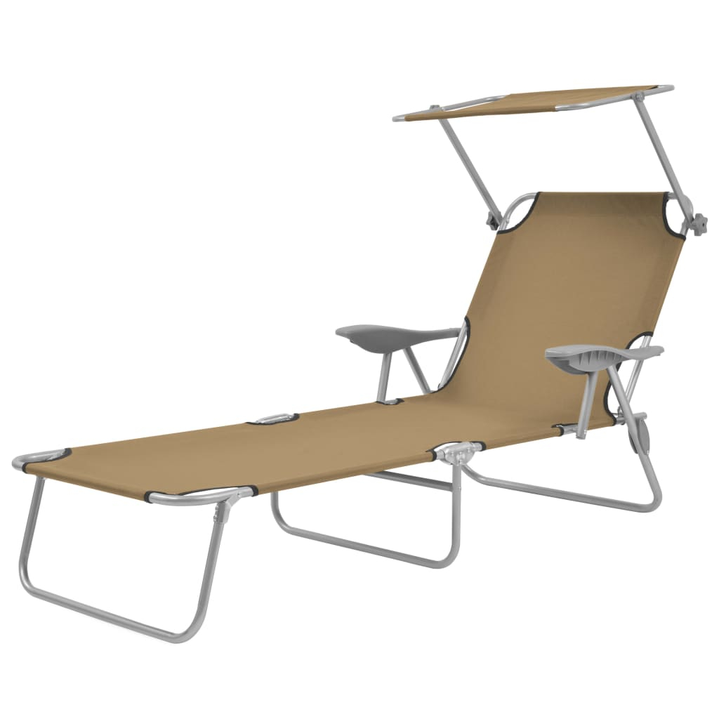 vidaXL tumbona plegable con toldo de acero taupé