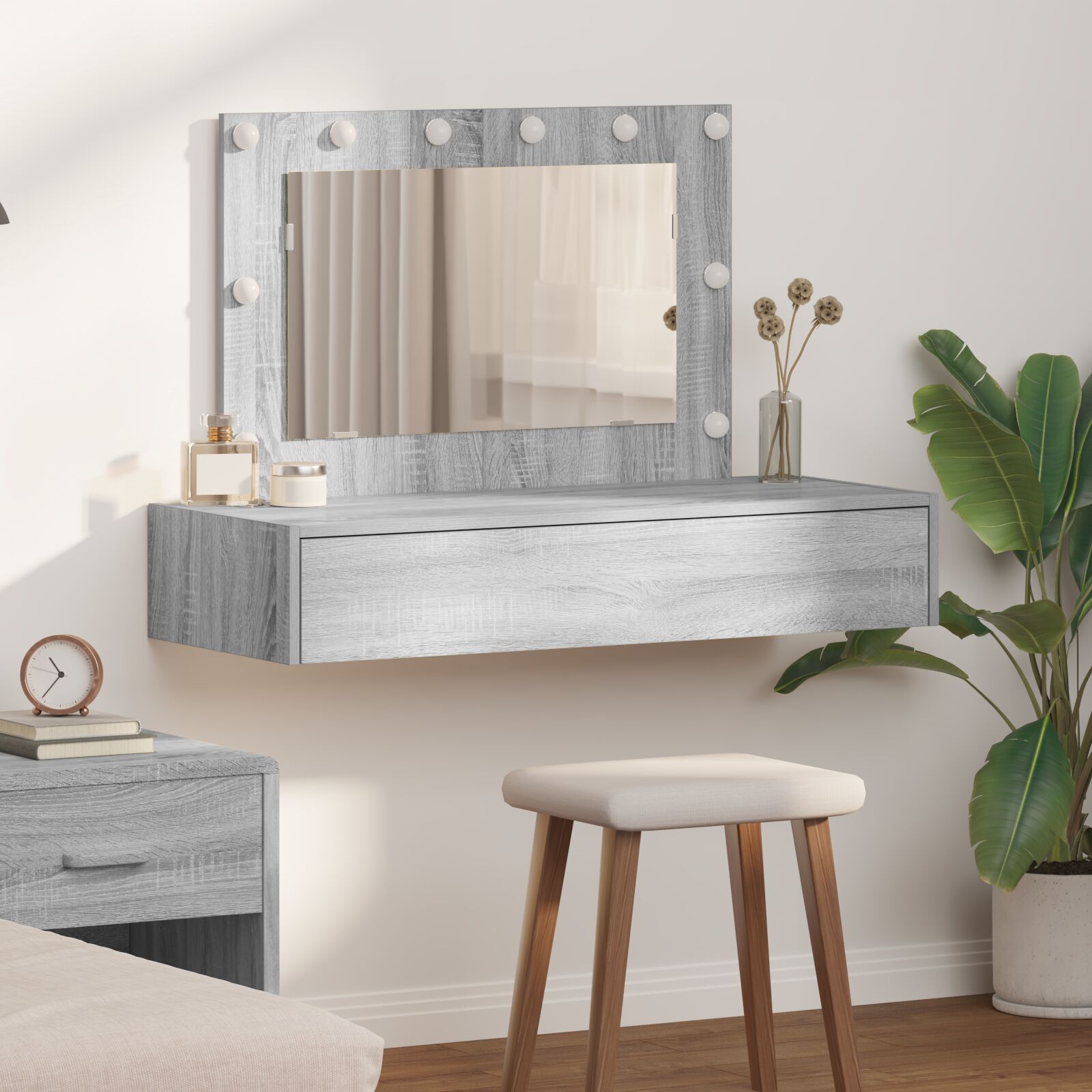 Mesa de tocador coLGante con luces LED gris sonama oif384449