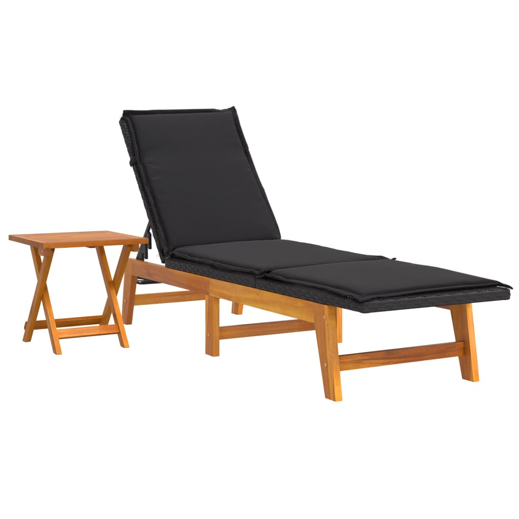 vidaXL tumbona con mesa ratán sintético y madera maciza de acacia
