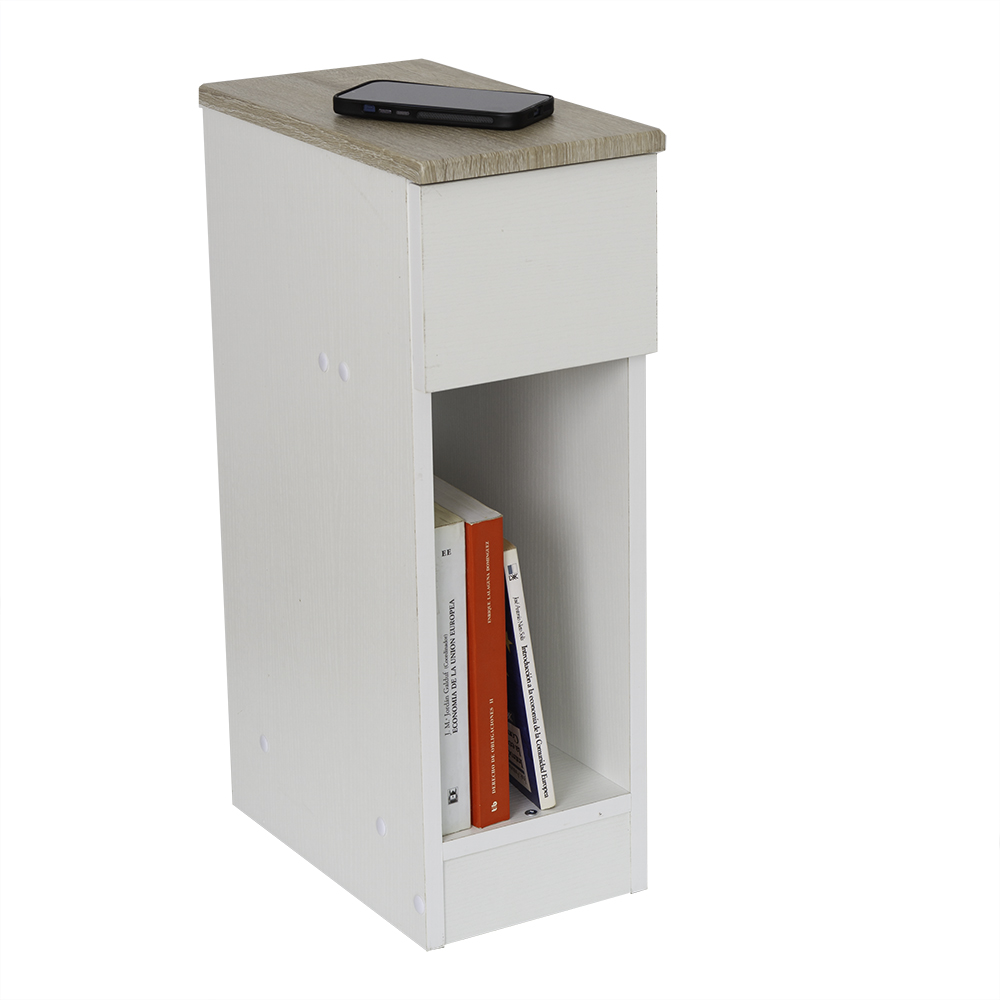 Dupi mesita de noche estrecha slim | 35 x 24 x 60 cm | blanco / taupe