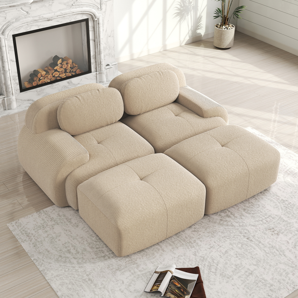 Sofá modular en l de pana beige 2 plazas sin estructura con chaise longue