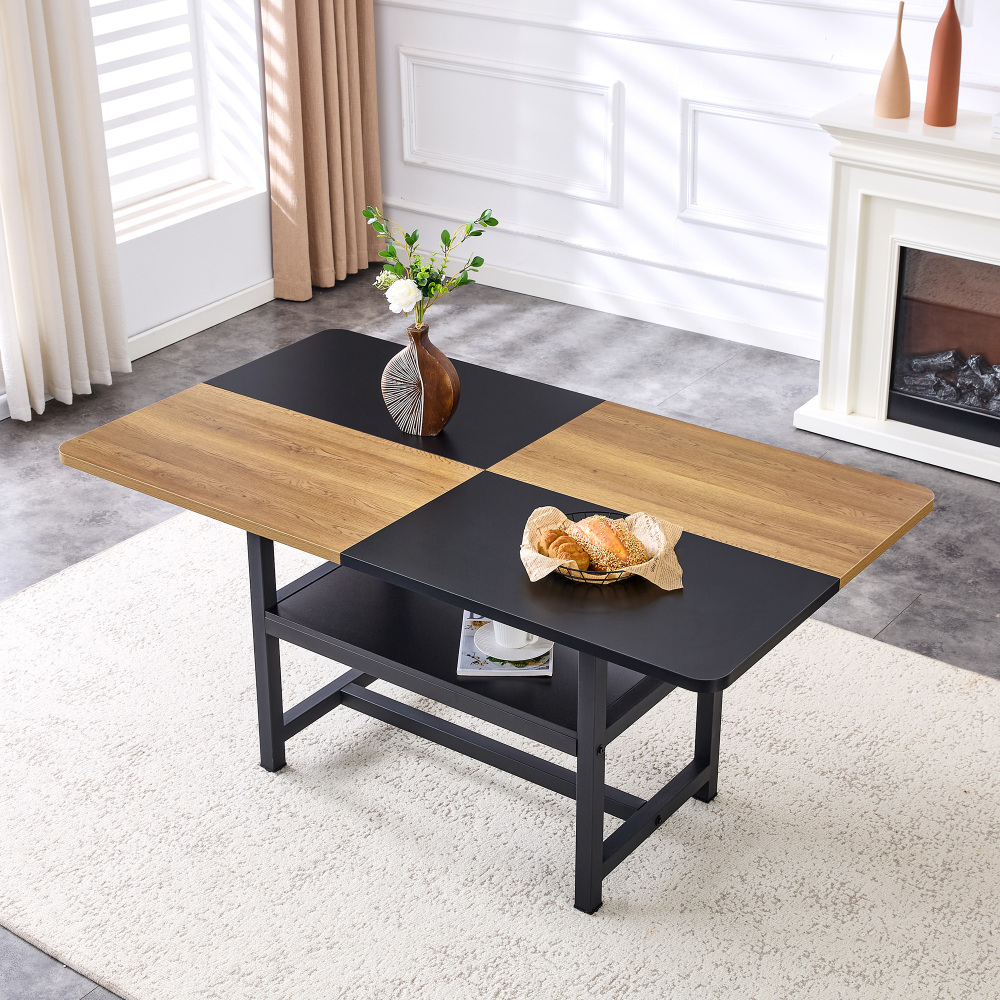 Mesa de comedor con estante madera y negro 76x160x90cm