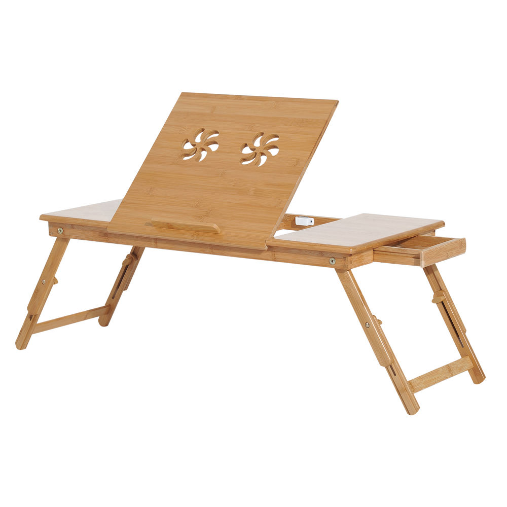 Mesa de ordenador portátil 72x35x30 cm bambú color marrón Homcom