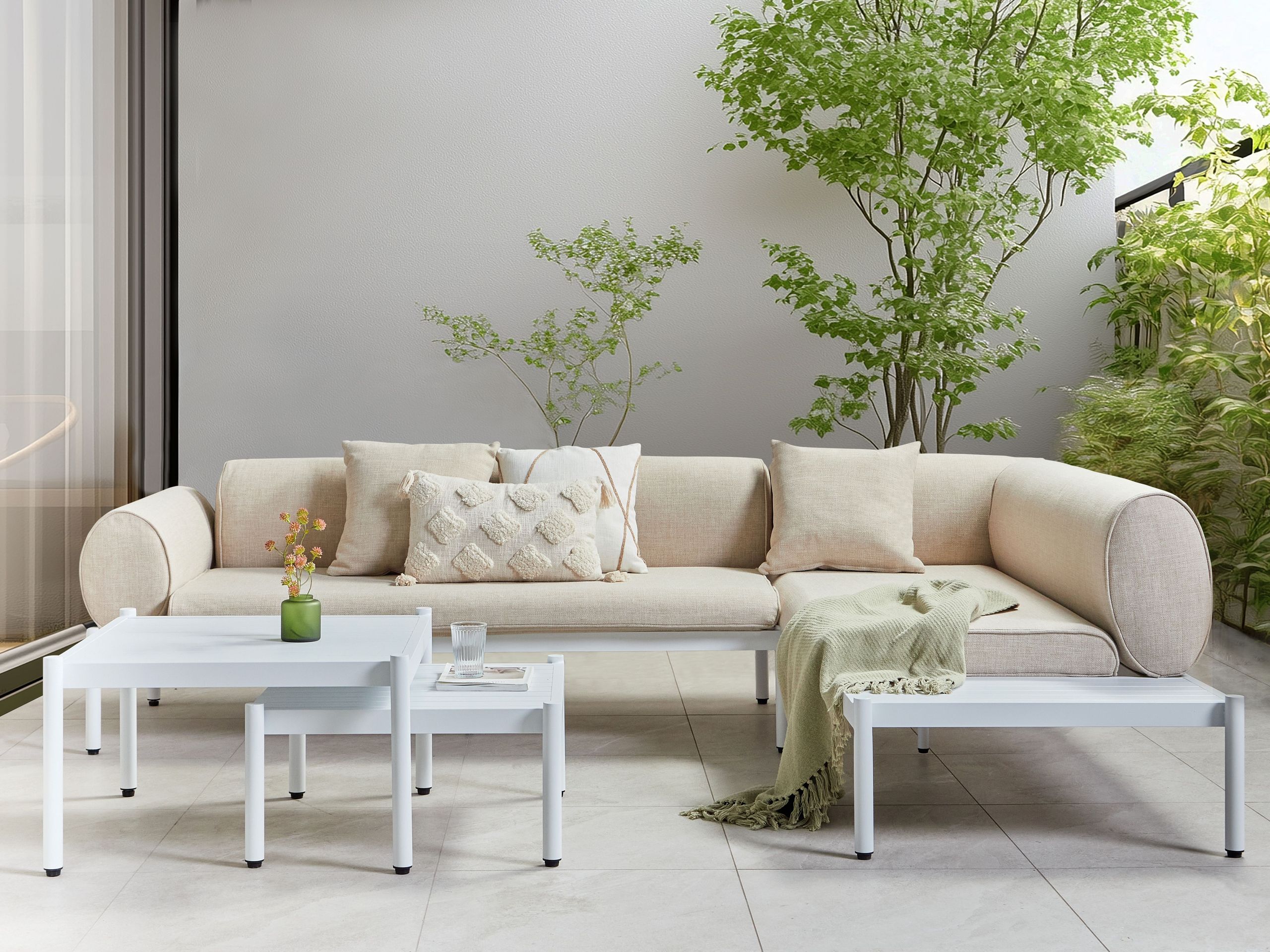 Conjunto esquinero de jardín 5 plazas rasiglia metal beige izquierda