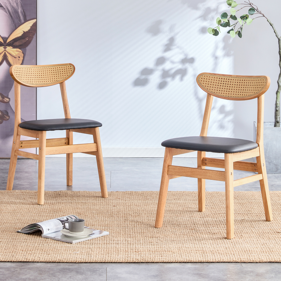Silla comedor madera maciza con respaldo de ratán 1 unidad