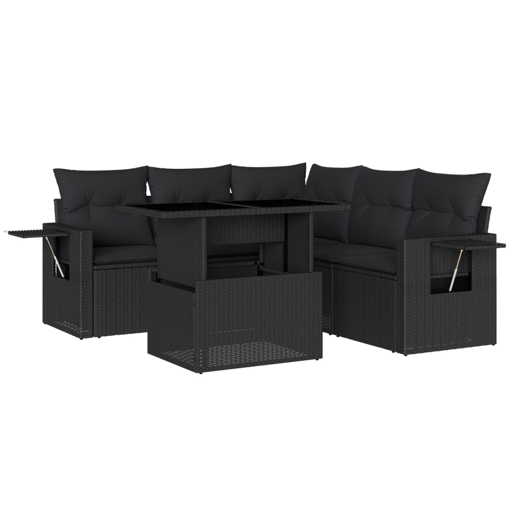 vidaXL set de sofás de jardín 6 piezas y cojines ratán sintético negro