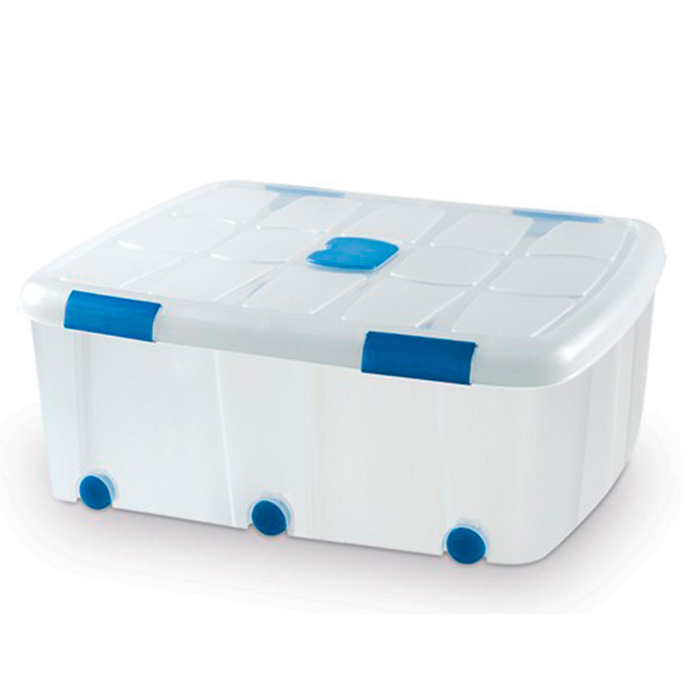 Caja de plástico tradineur 100 l con tapa y ruedas, 32,5 x 77 x 59 cm