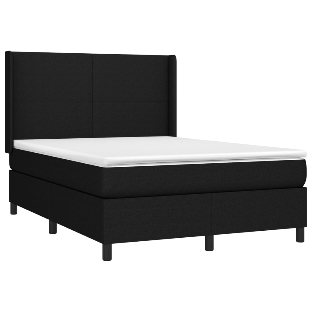 vidaXL cama box spring colchón y luces LED tela negro 140x200 cm