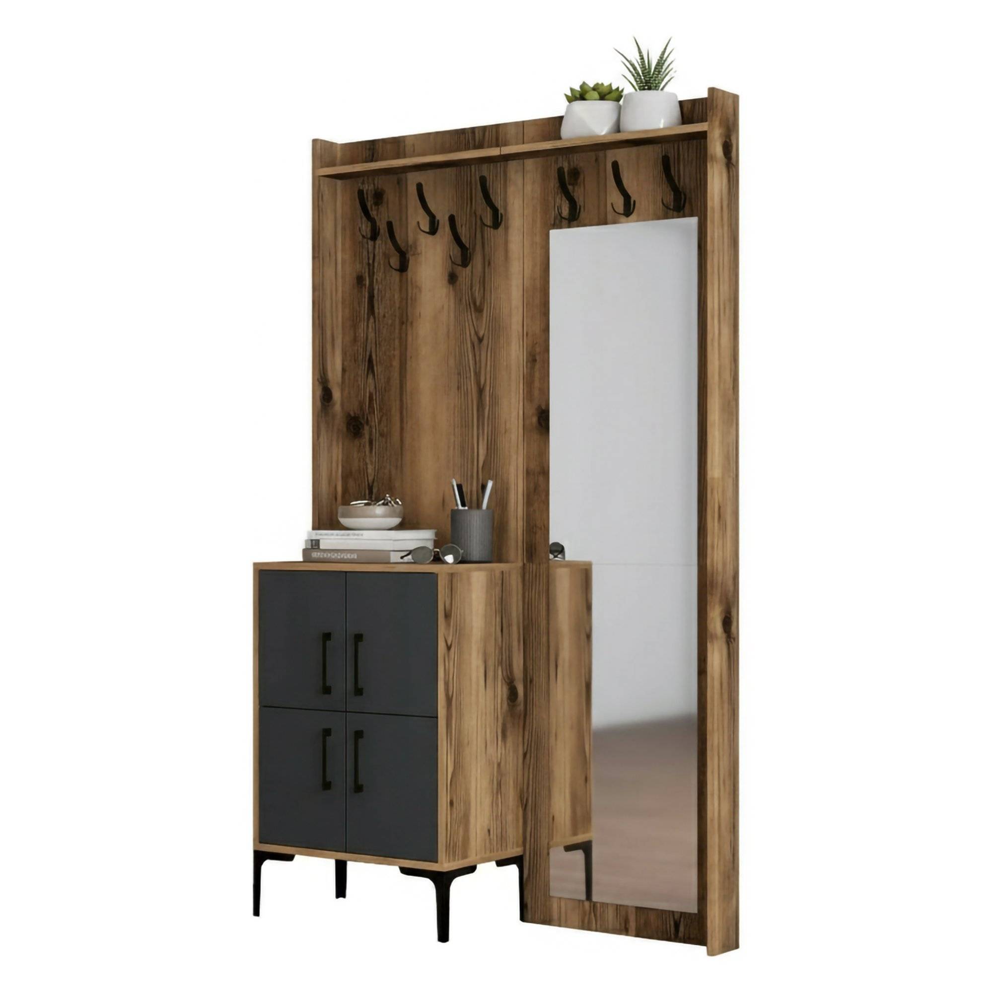 Mueble de entrada isidore, 2 estantes, madera color nogal