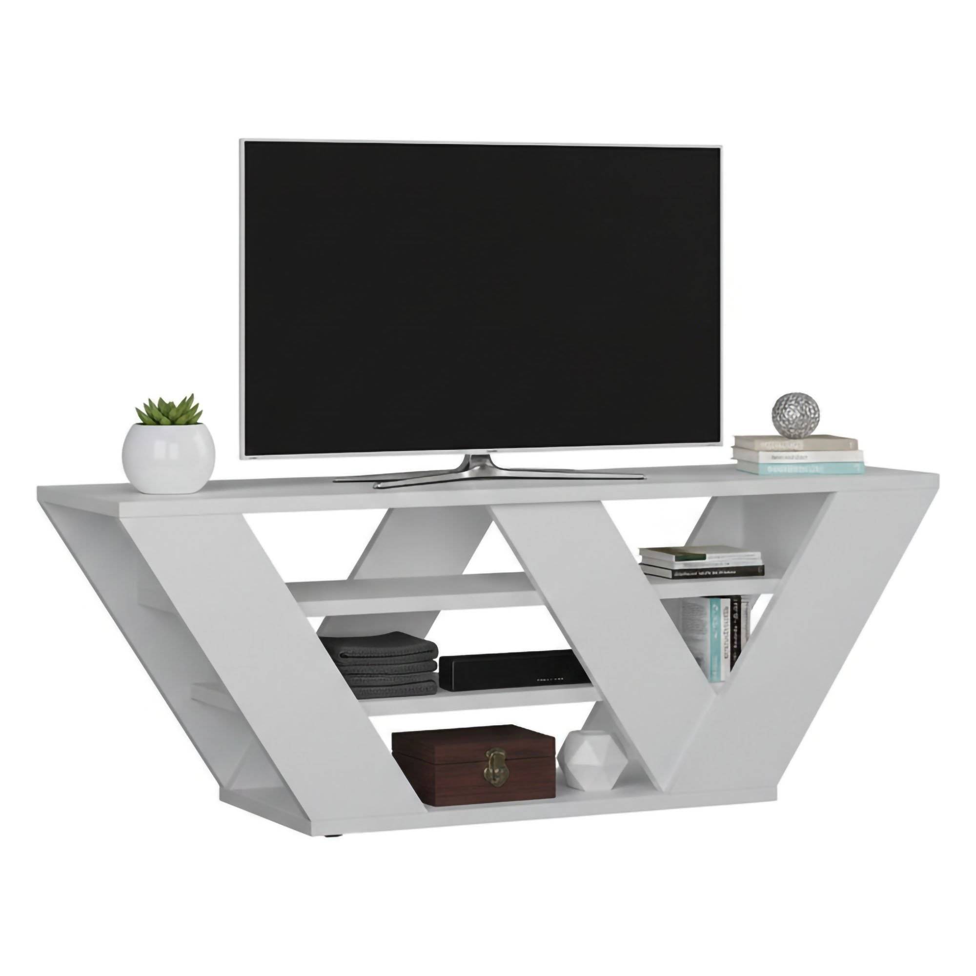 Mueble para tv amazzonite, 2 compartimentos, madera blanca
