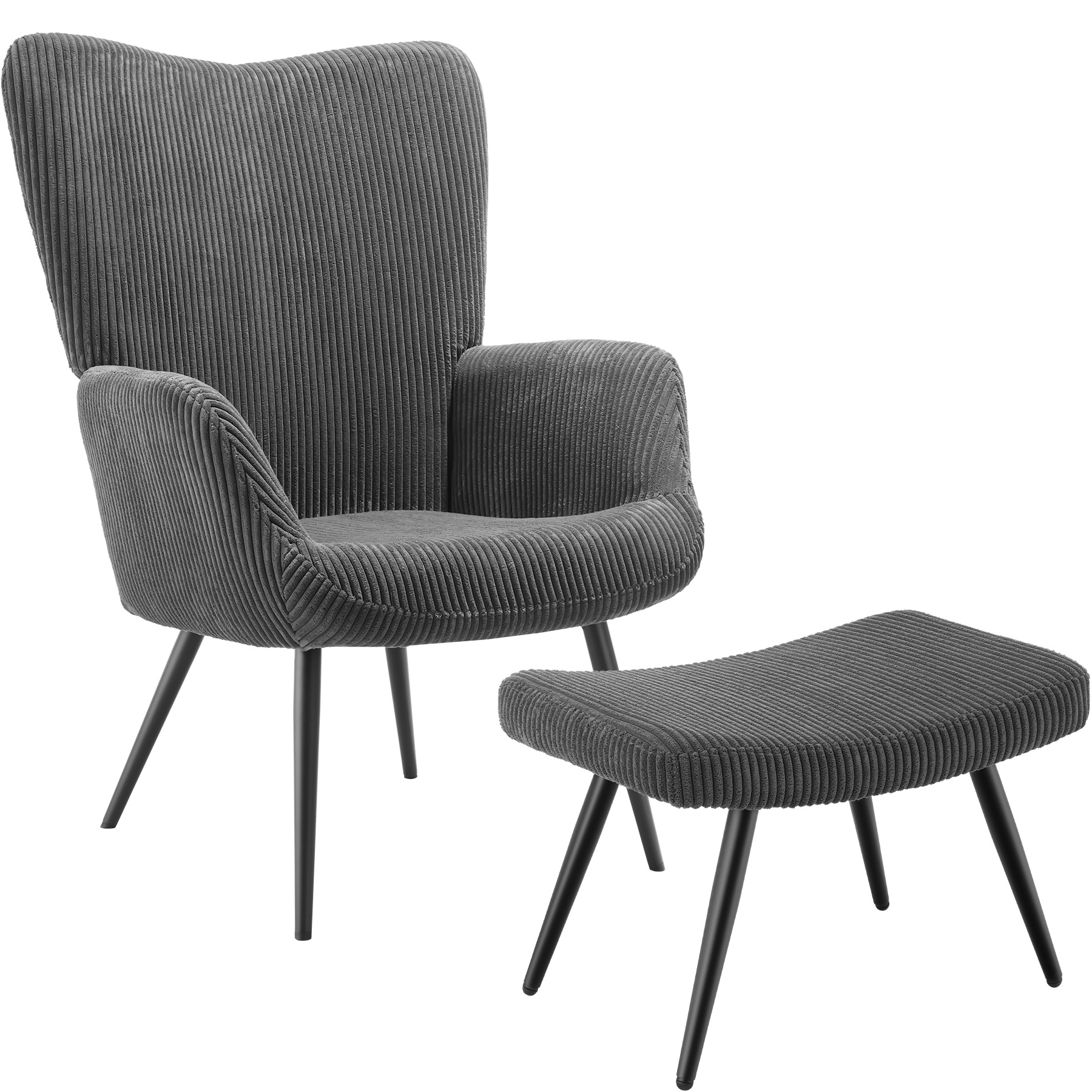 Sillón tapizado 72 x 76 x 100,5 cm corderoy ancho antracita/negro