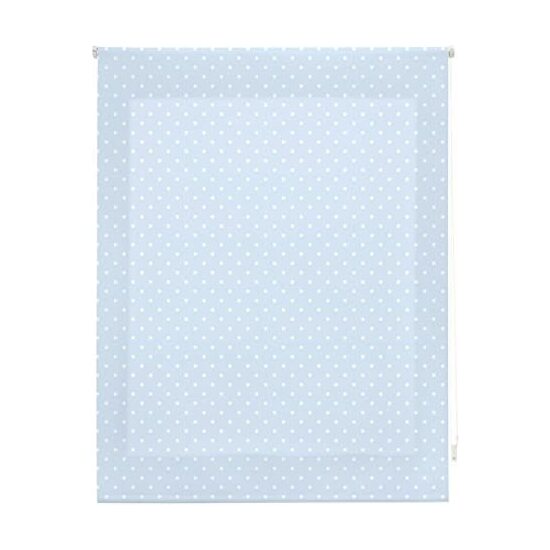 Estor enrollable premium 130x180 azul con motas blancas