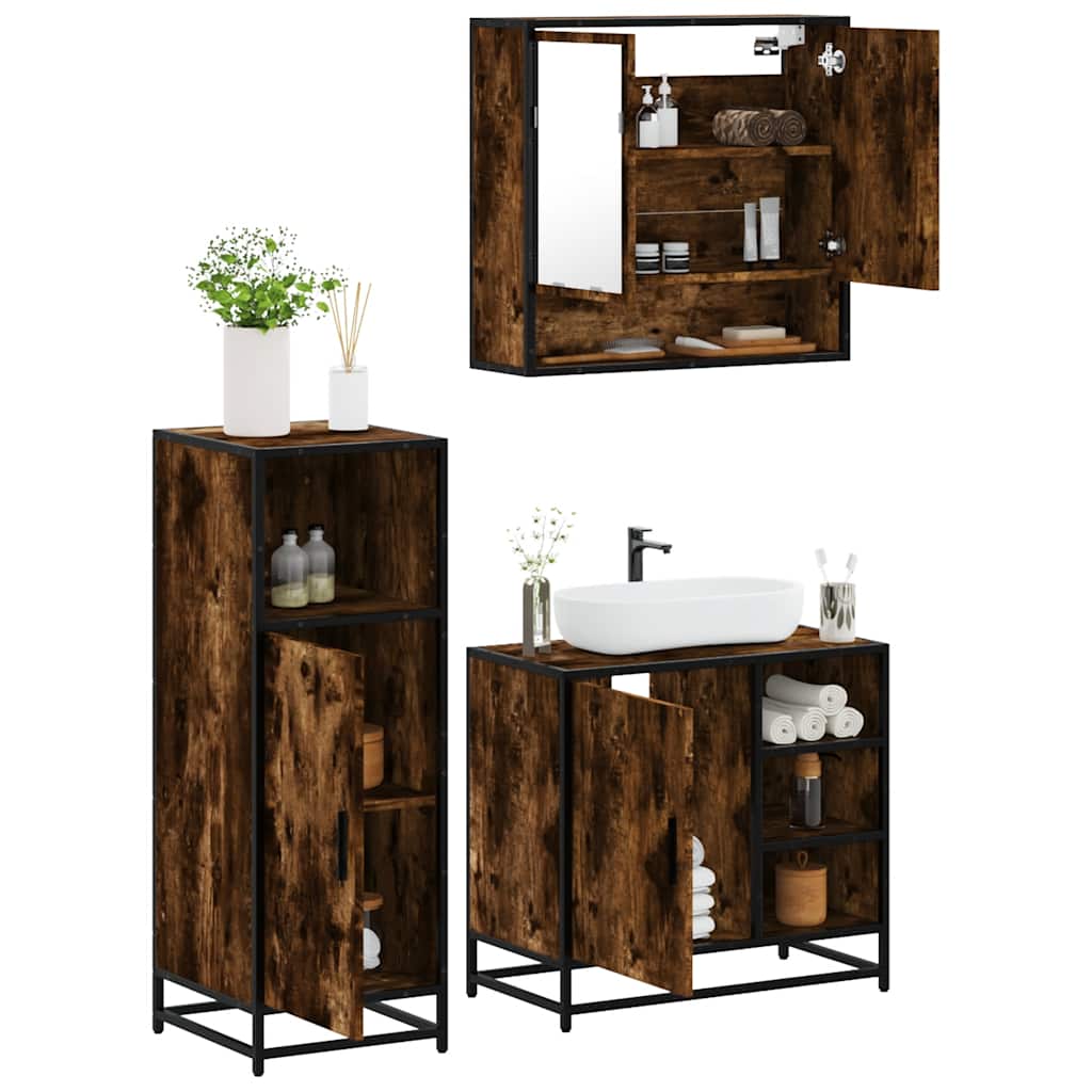 Set de muebles baño 3 pzas madera contrachapada roble ahumado esb5861