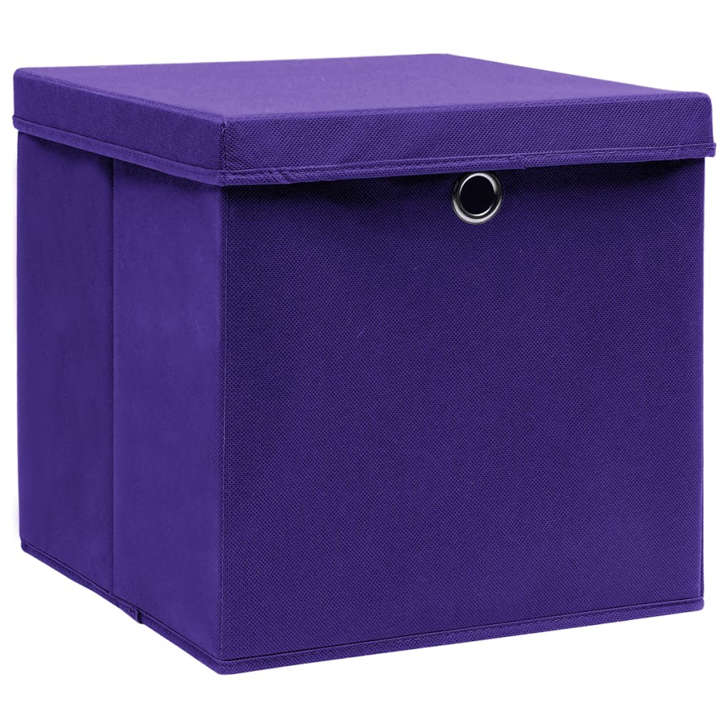 vidaXL cajas de almacenaje con tapas 10 uds morado 28x28x28 cm