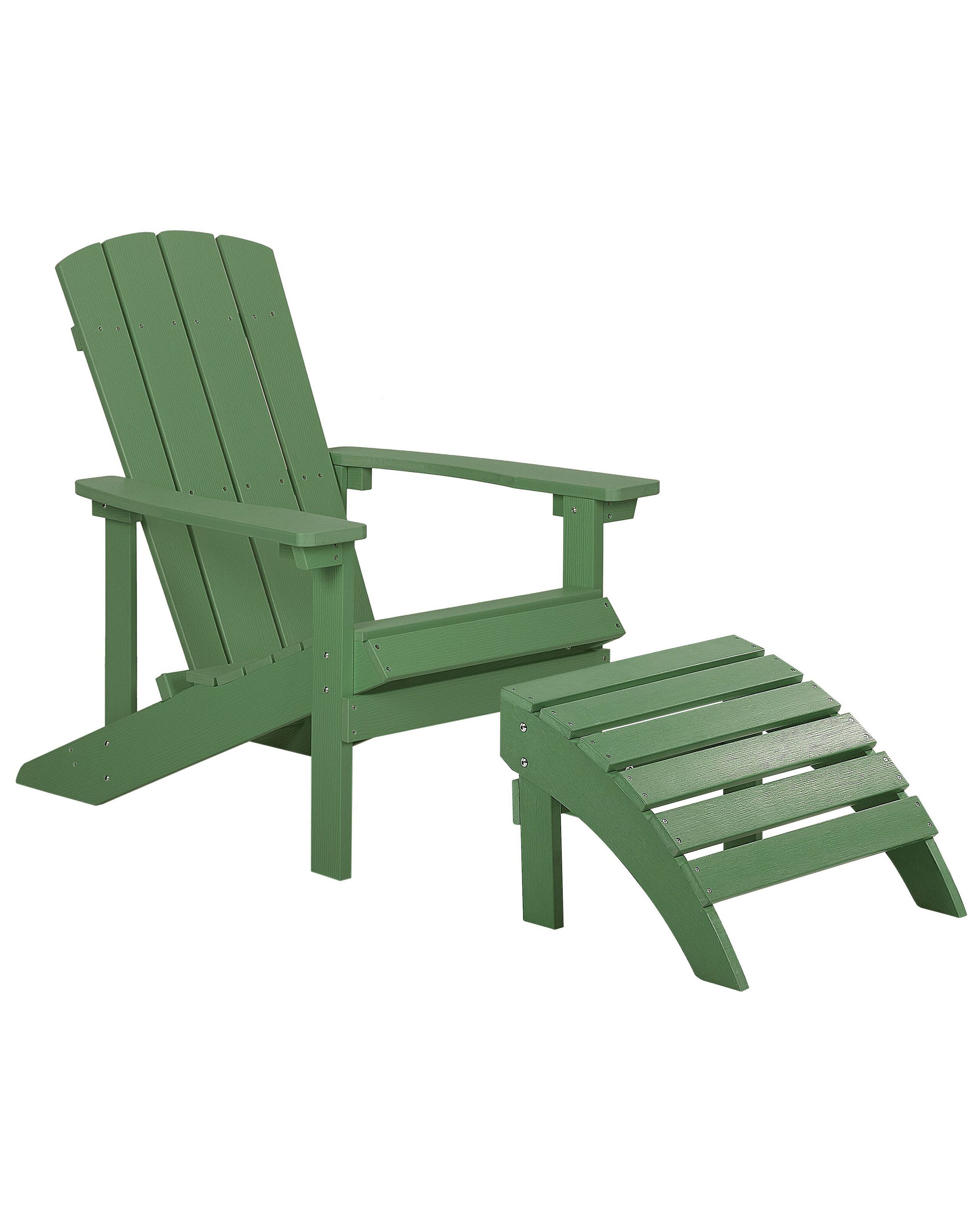 Silla de jardín adirondack con reposapiés verde