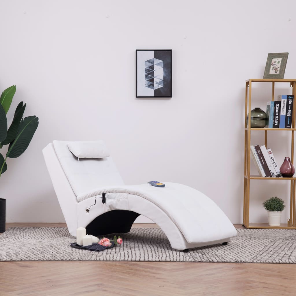 Diván de masaje con almohada de cuero sintético blanco oif781988