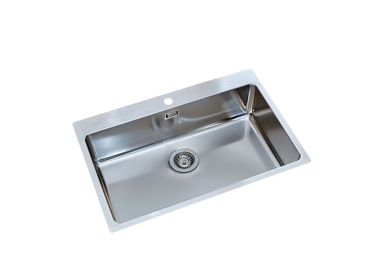 Fregadero de cocina de 1 cubeta, acero inoxidable satinado.