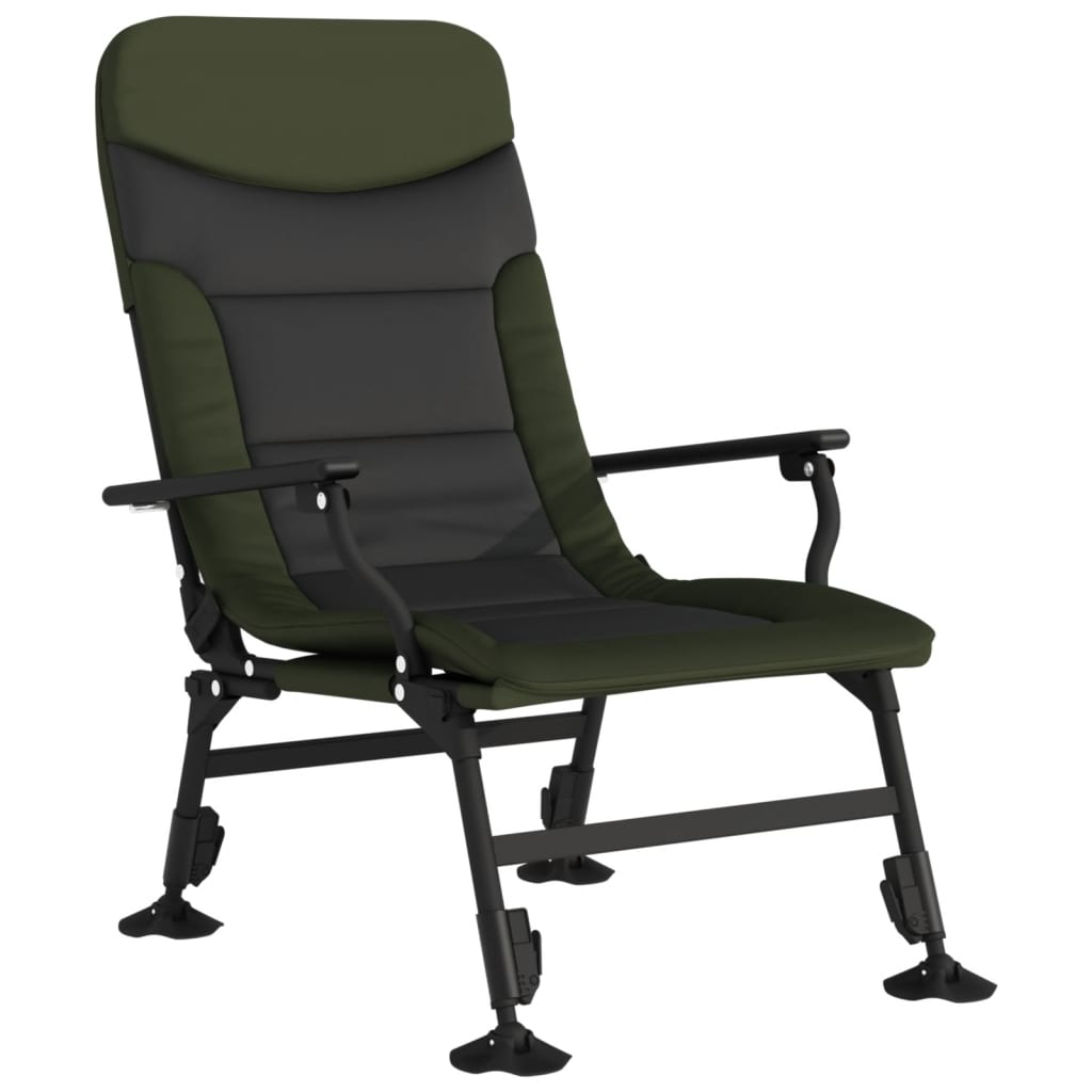 vidaXL silla de pesca con reposabrazos plegable verde