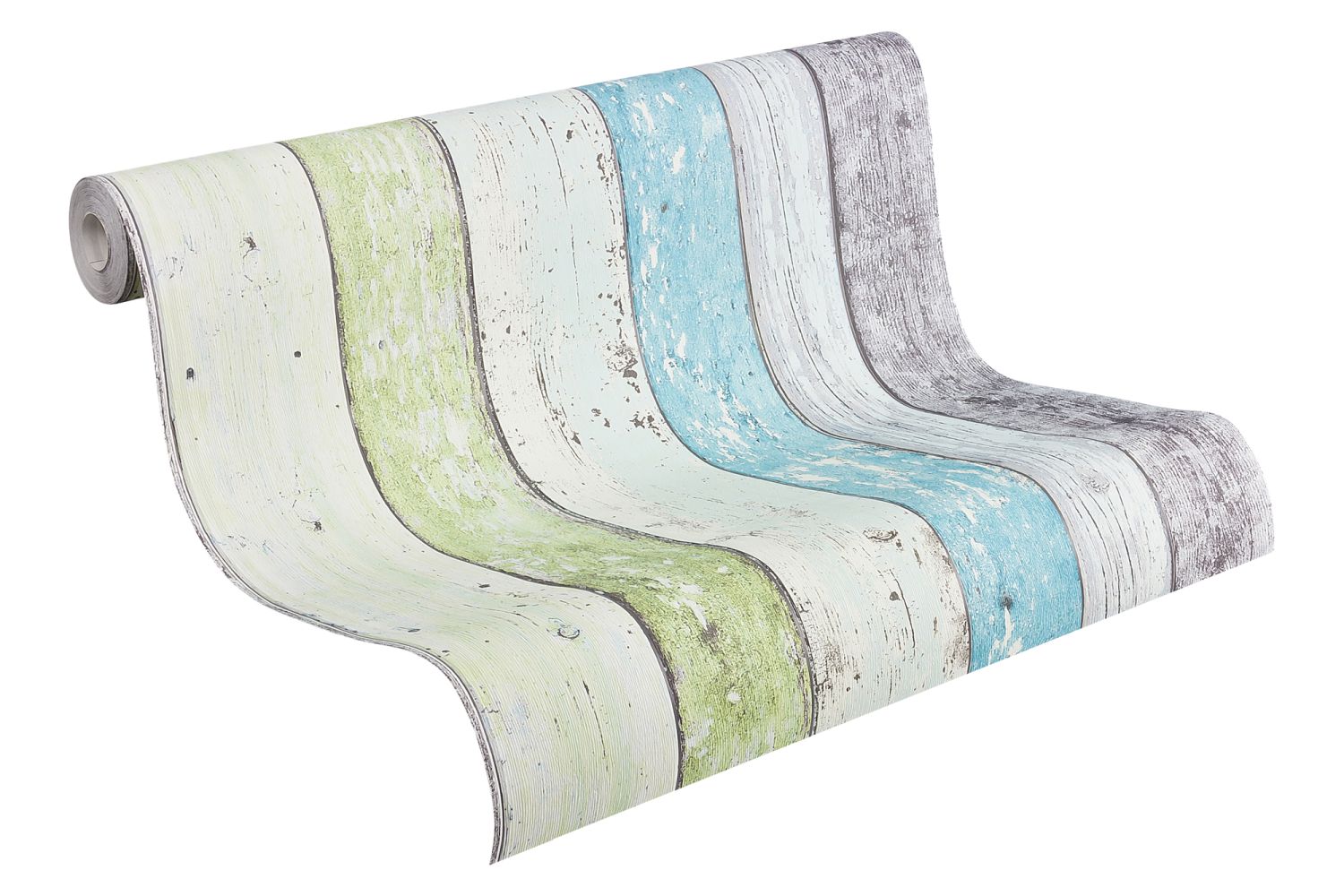 A.s. Création papel pintado madera azul, verde y blanco - 53 cm x 10.05 m