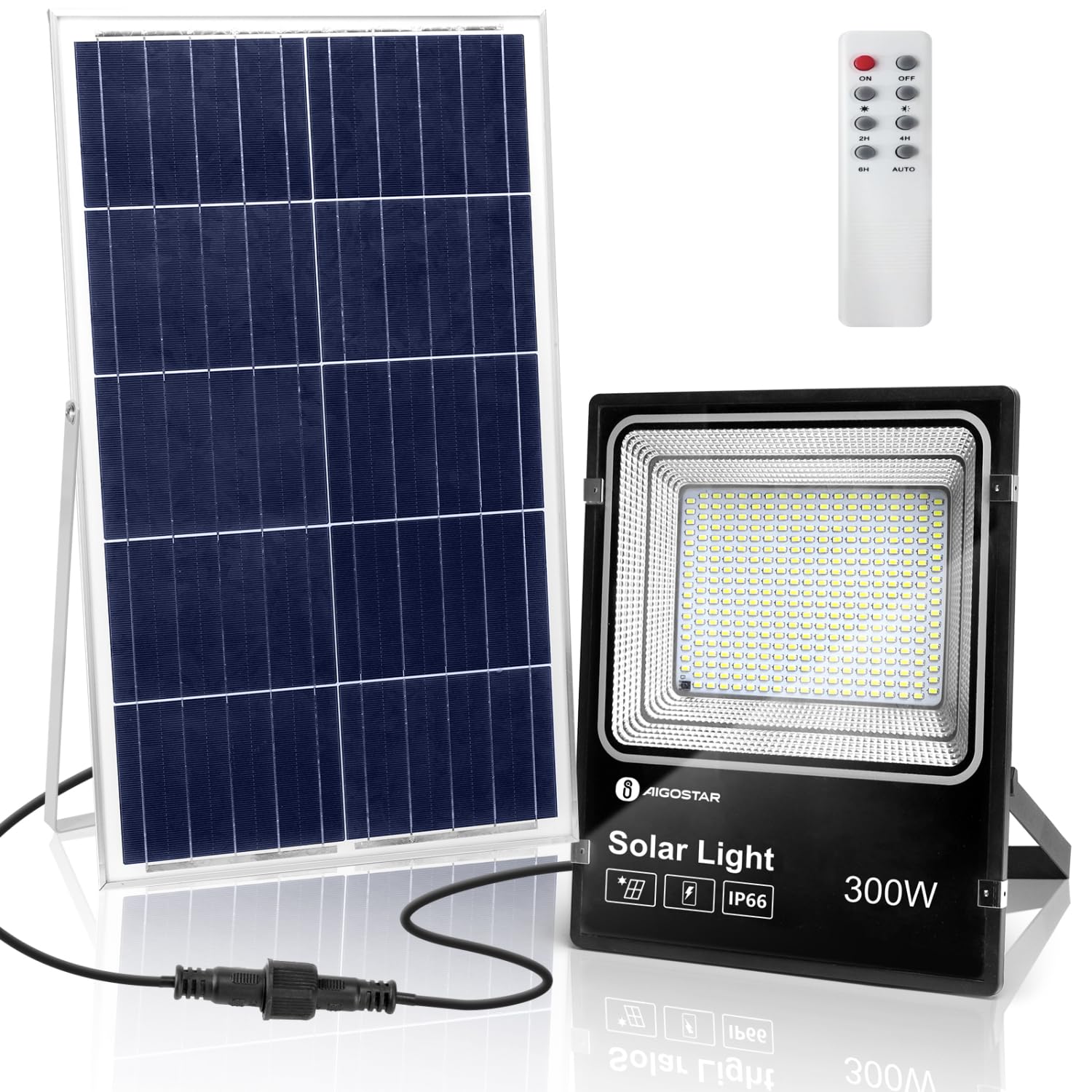 Aigostar foco proyector LED solar con mando a distancia，300w，6500k ip66，2m