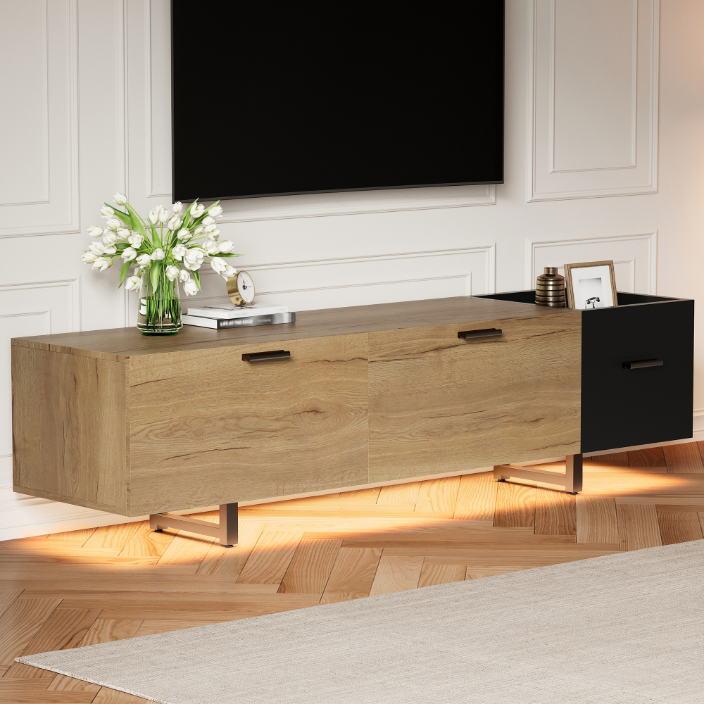 Mueble de tv con LED y cajones madera negra 49x180x38cm