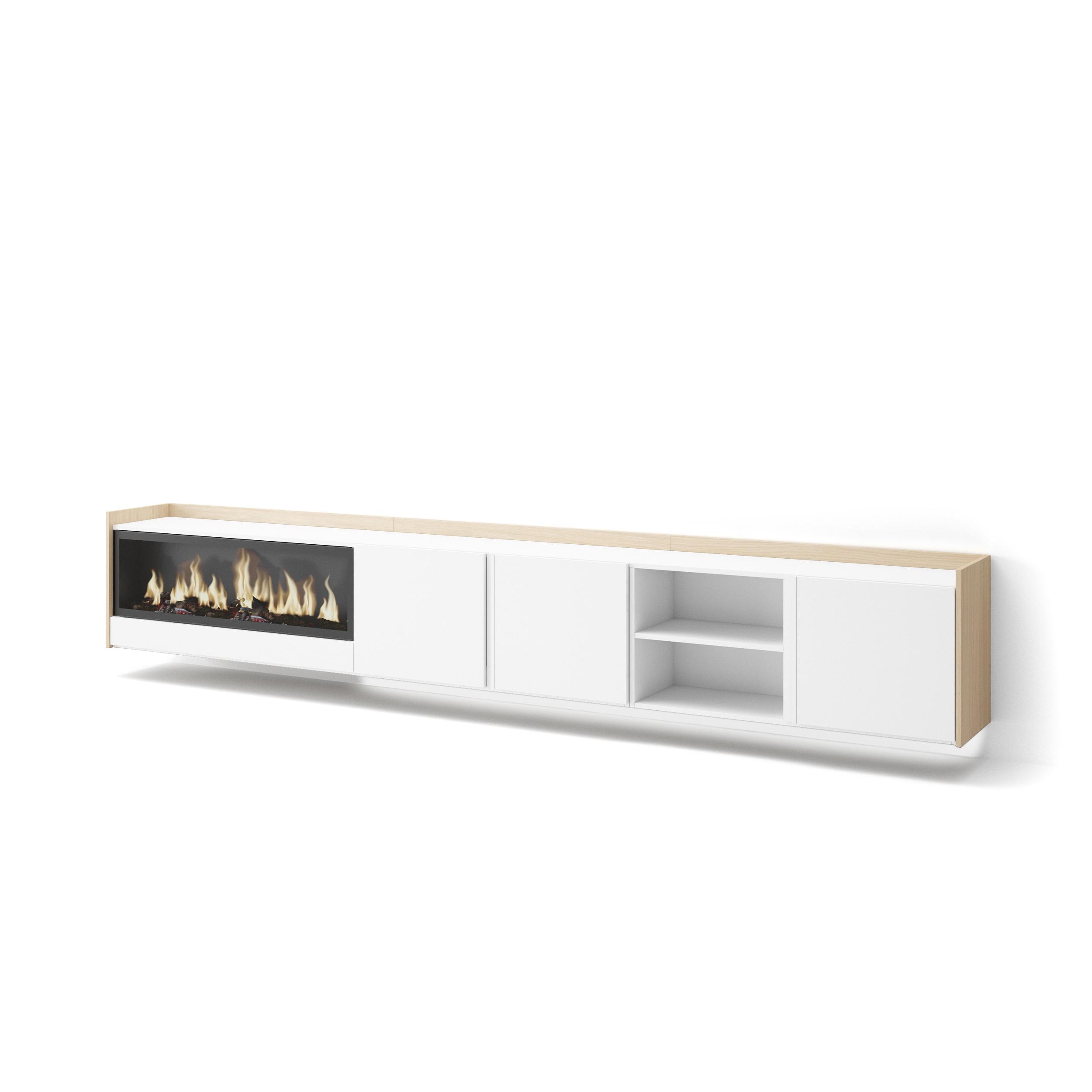 Mueble tv, 315x35x50cm, chimenea eléctrica, colgado, suspendido, LED rf4813