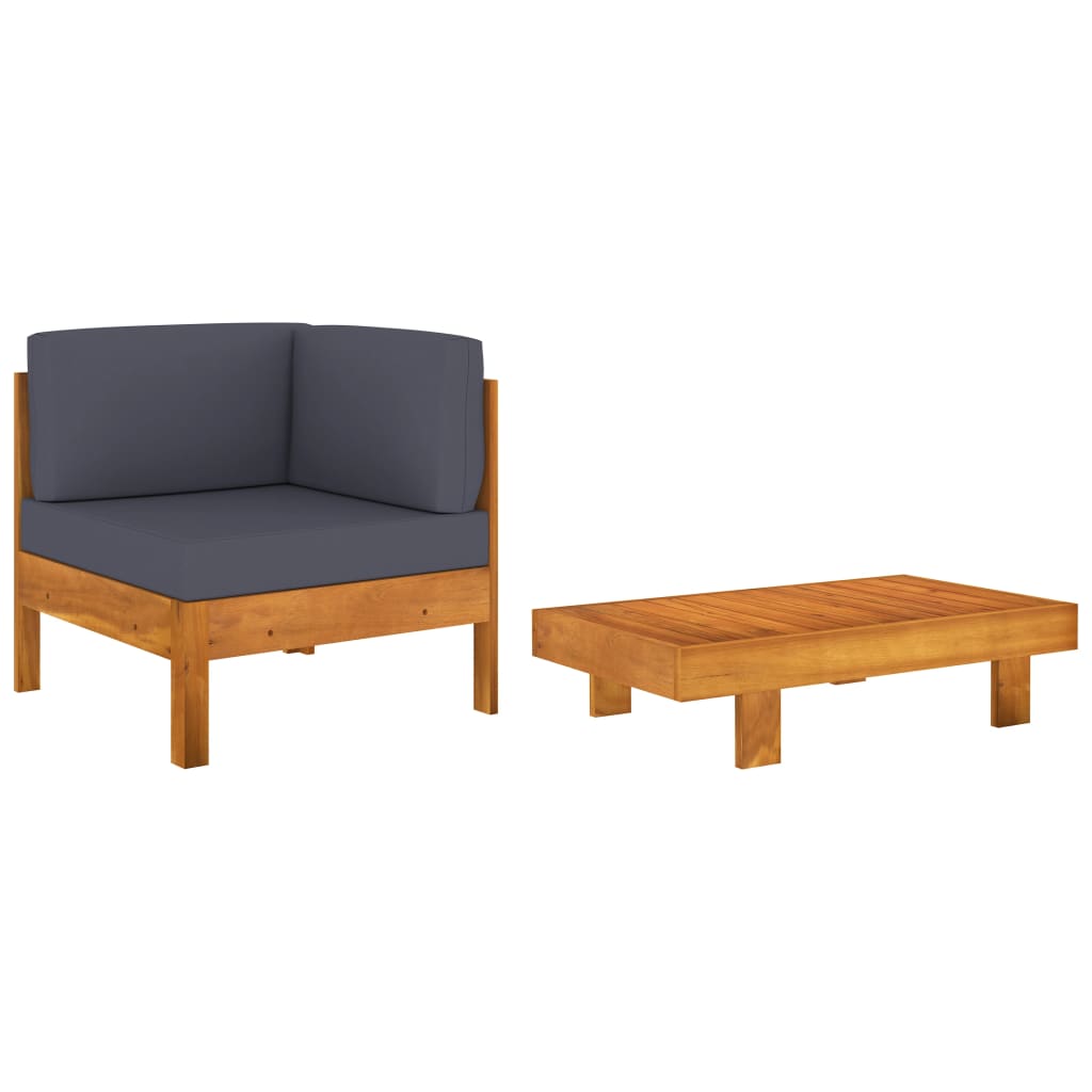 vidaXL muebles de jardín 2 pzas cojines madera acacia gris oscuro