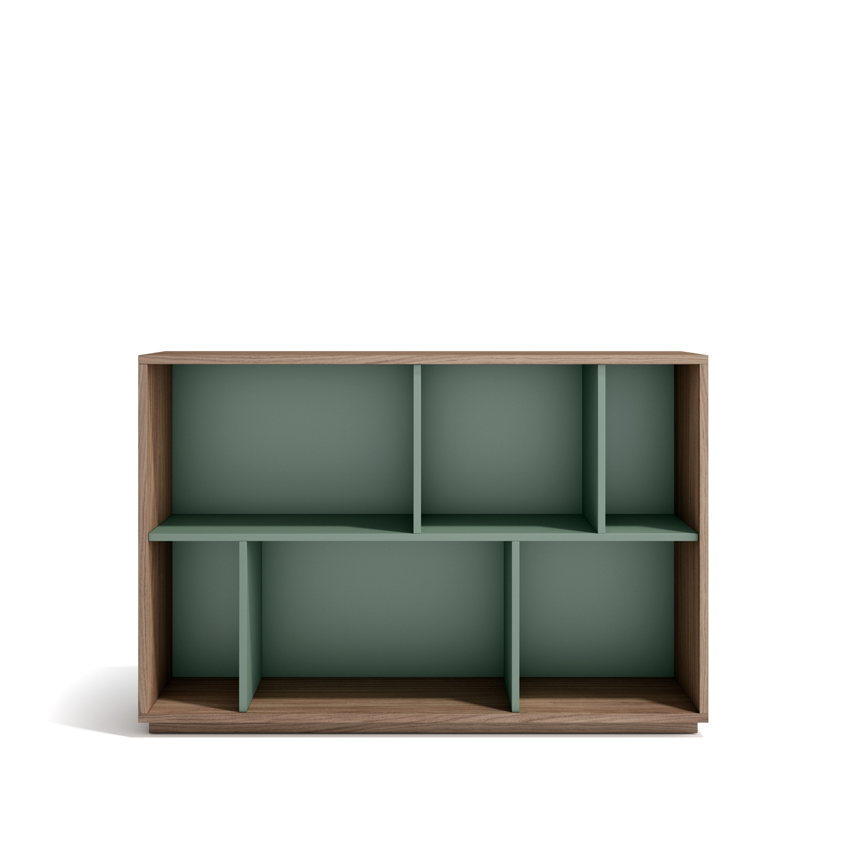 Estantería librería 2 niveles, melamina nogal velmore-verde, 80x119x32