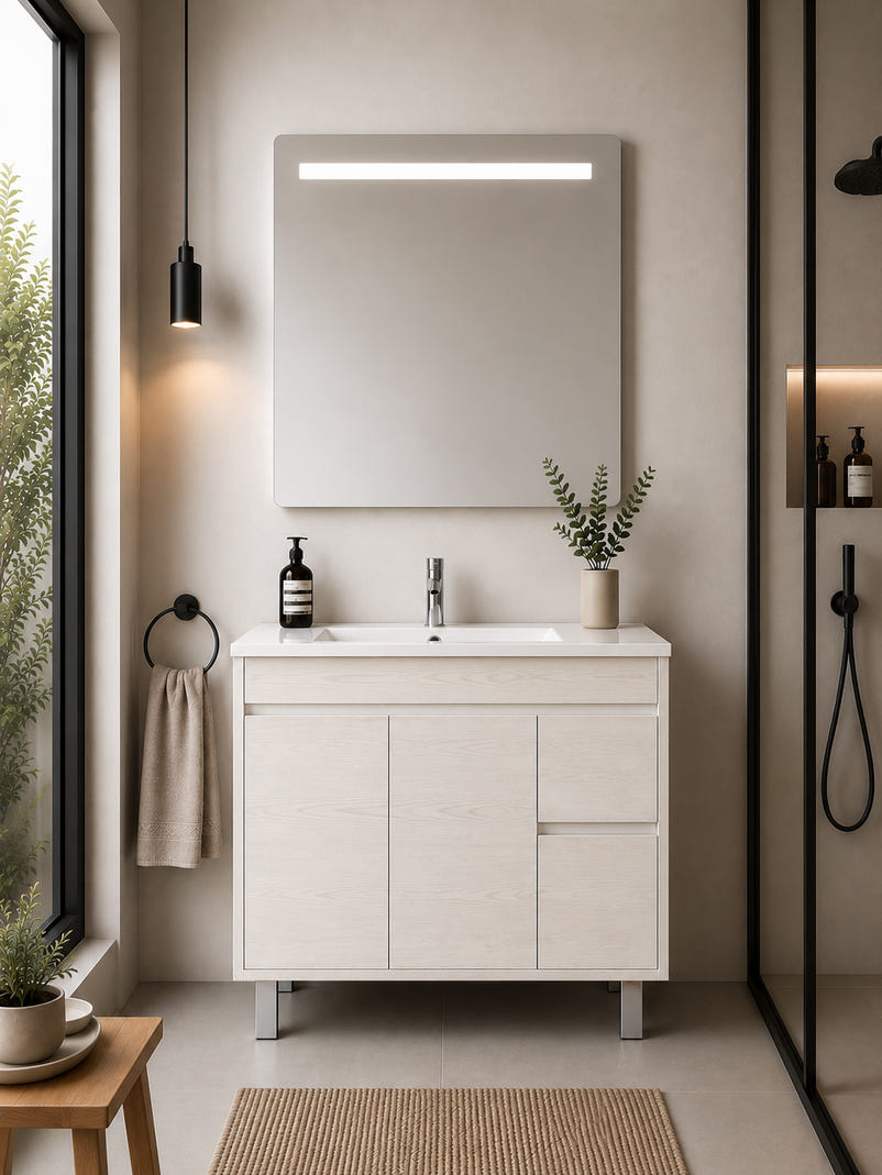 Mueble de baño con lavabo isquia sin espejo 120x45 cm 1 seno blanco nórdico
