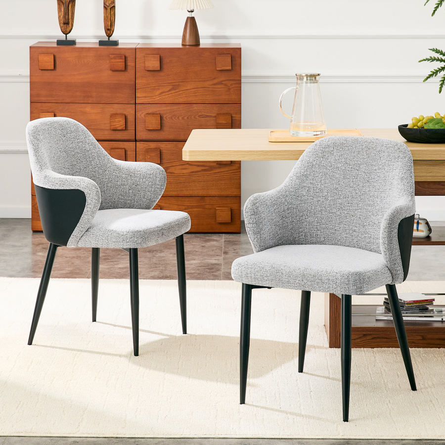 Sillas comedor tela gris y negro set de 2 con patas metálicas