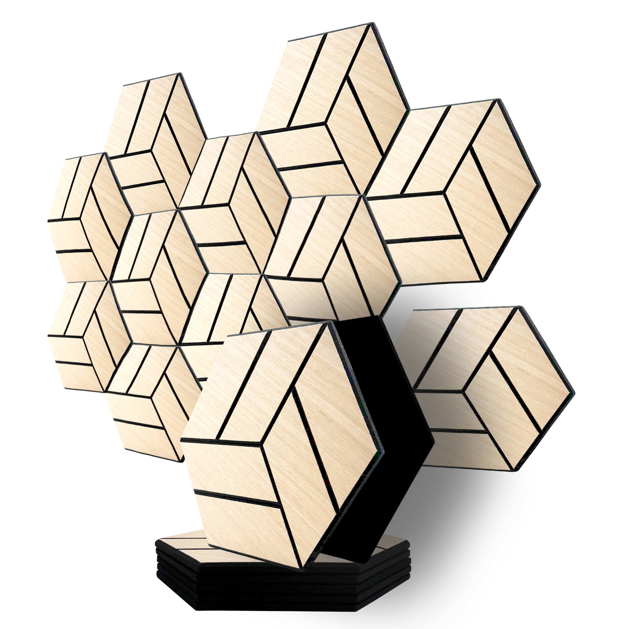 Pack 10 panel acústico pared hexagonal madera claro reykjavik 30x30x1cm