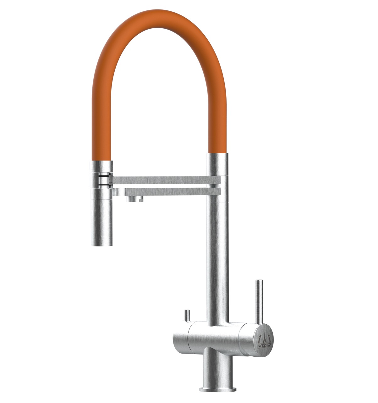 Grifo de cocina 4 vías acero inox ducha 2 chorros, cepillado/naranja