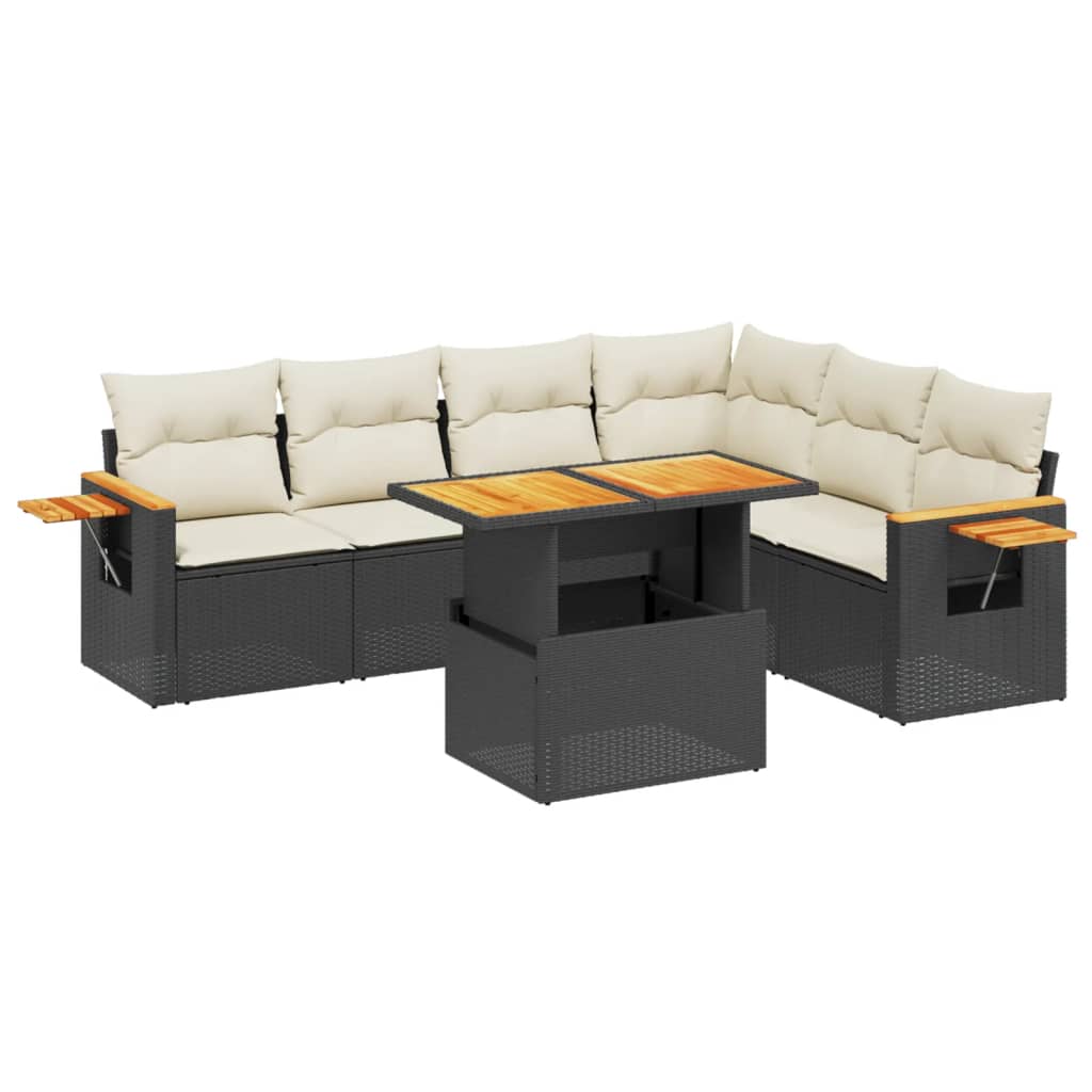 vidaXL set de comedor de jardín 7 pzas y cojines ratán sintético negro