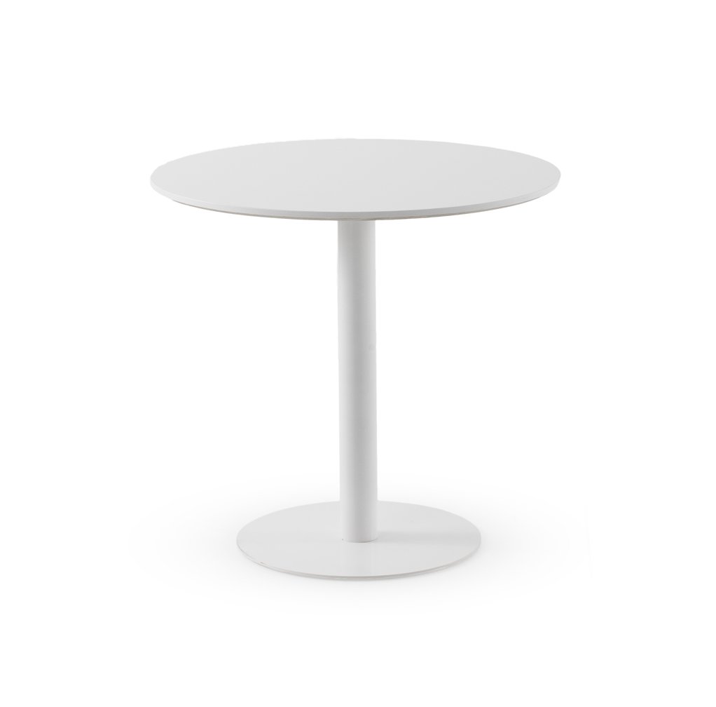 Mesa melamina blanca 80 diámetro, pie central metálico blanco, 80x80x75cm