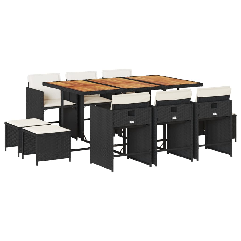 vidaXL set de comedor jardín 11 pzas con cojines ratán sintético negro