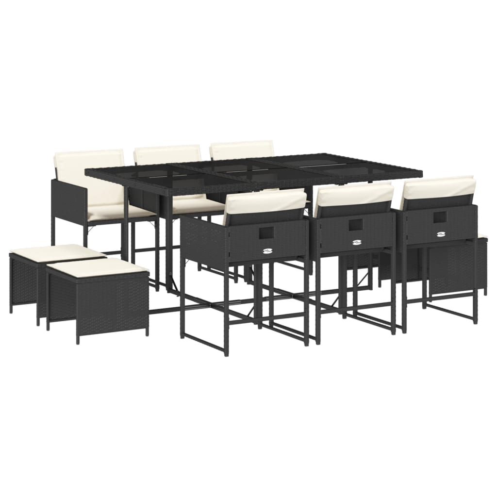 vidaXL set de comedor jardín 11 pzas con cojines ratán sintético negro