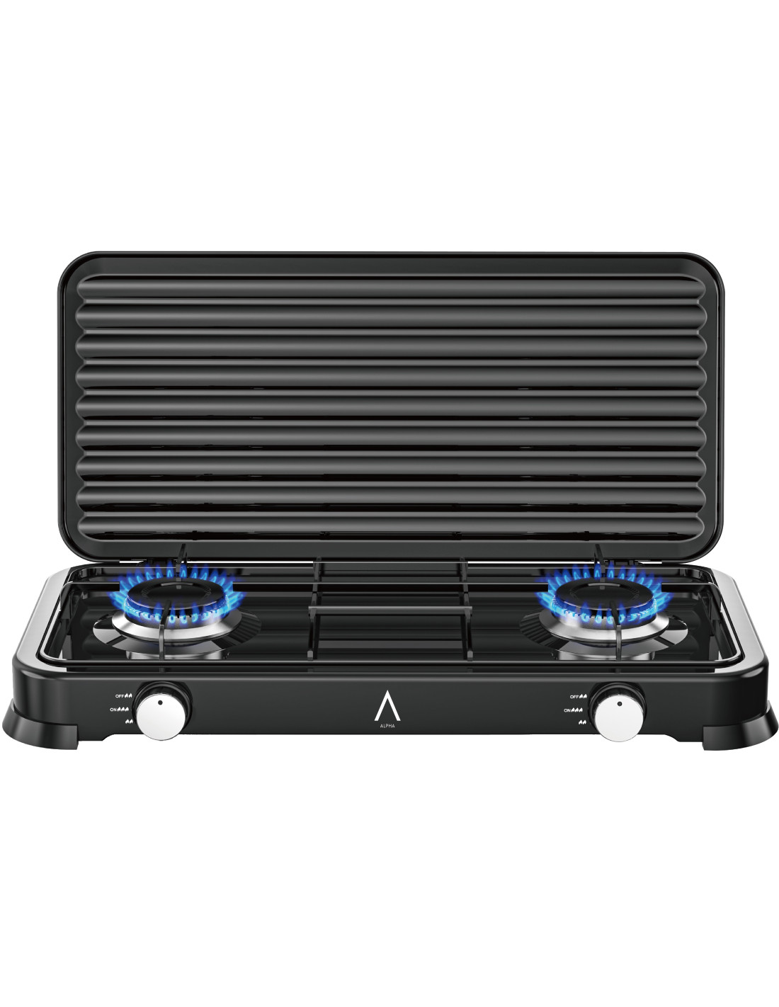 Alpha placa / hornillo de gas portátil urano 2 con tapa, negro. Hornillo de
