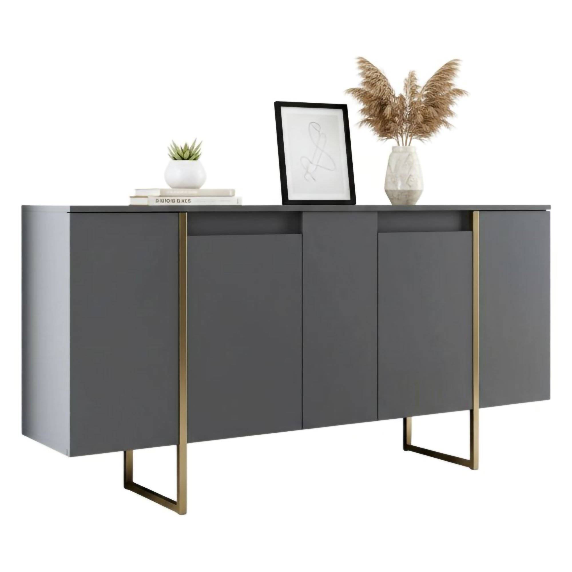 Alacena arta, 8 compartimentos, en madera negra antracita 160x35x80h cm