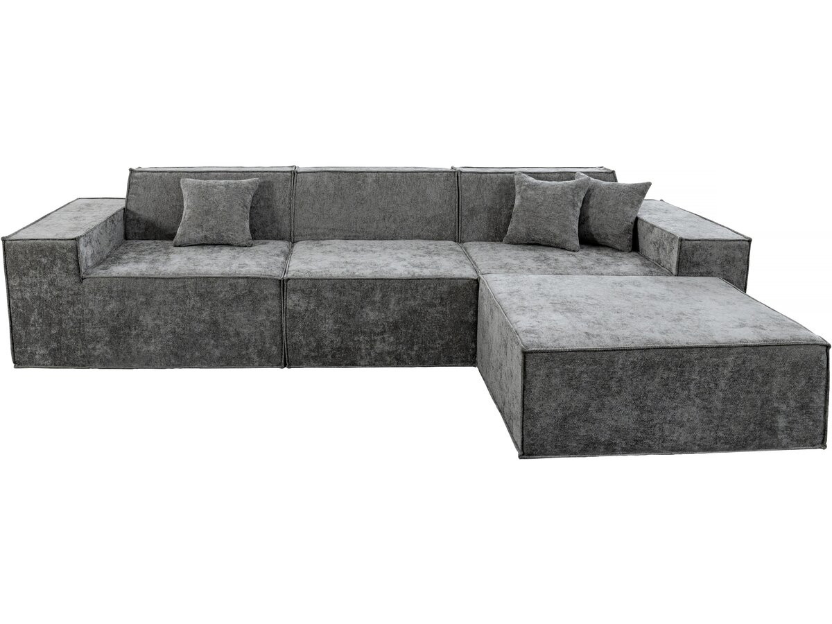 Sofá modular recto con otomana en tela texturizada "lusso" - 4 plazas - gri