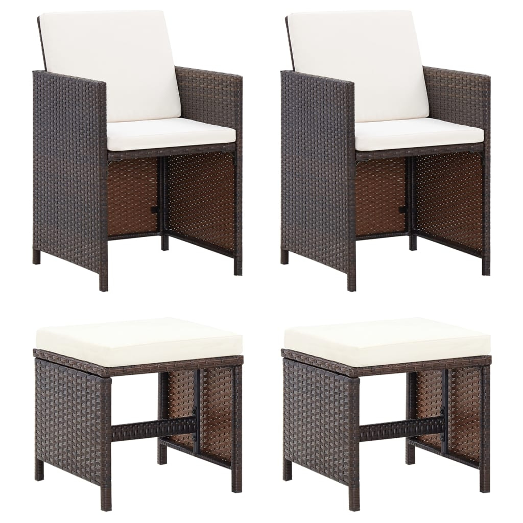 vidaXL conjunto de silla de jardín y taburete 4 piezas ratán pe negro