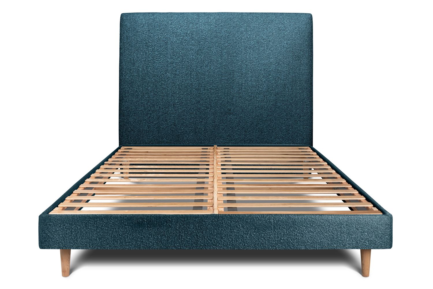 Cama de 135x190 cm con cabecero tapizado - tejido rizado - azul