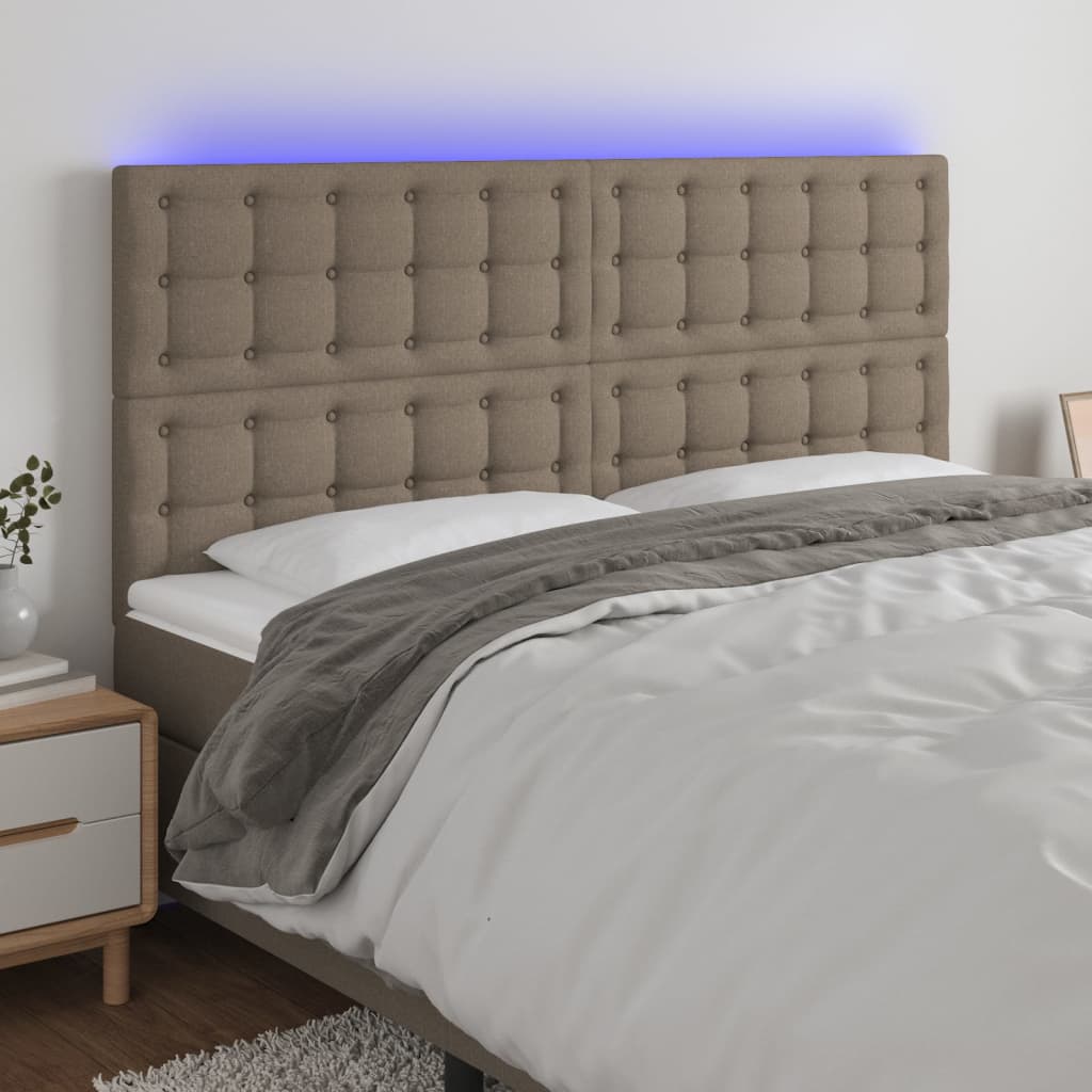 Cabecero con luces LED tela gris taupe 180x5x118/128 cm eerf2404